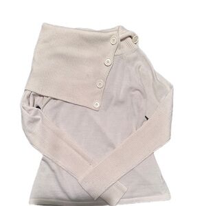 Off-White Buttoned Off the Shoulder Sweater with Long Ribbed Sleeves